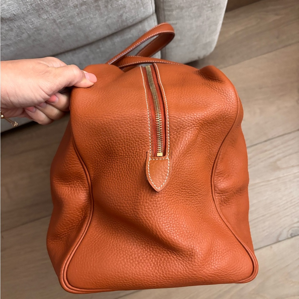Authentic HERMES Victoria 43 clemence gold brown leather duffle bag unisex - Picture 4 of 16